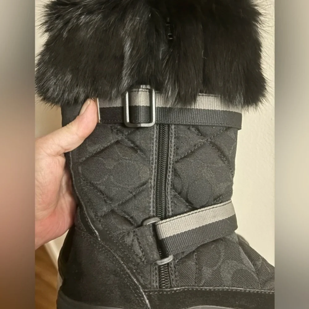 Coach Mariette Rabbit Fur Suede Silver Straps & Bottom Snow Boots WMNS Sz 5 NWOB